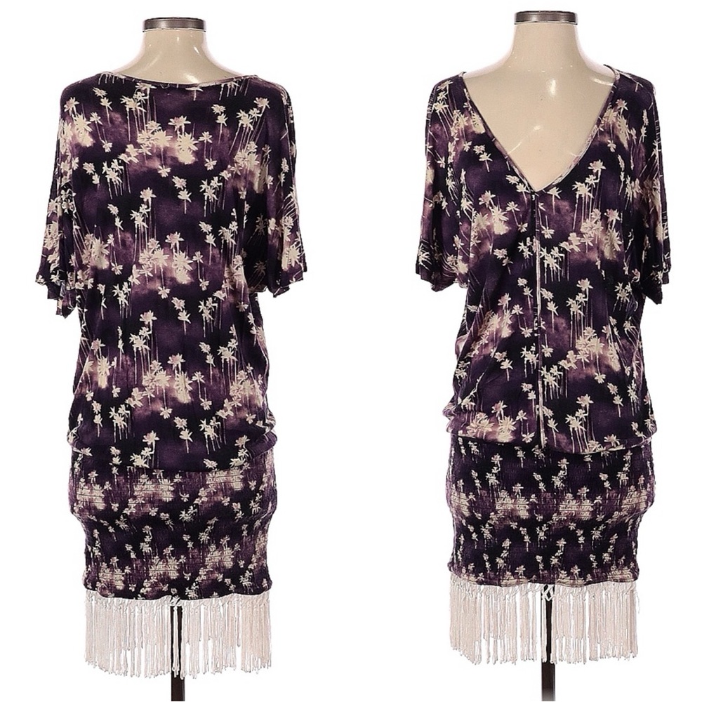 Sophia by ViX Womens Dress Size S P Purple Floral Fringe Topical Summer Midi
